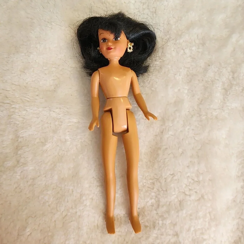 Vtg 1990 Kid Kore 8'' Girl Doll with Long Black Hair Colorful Clothes & Earrings